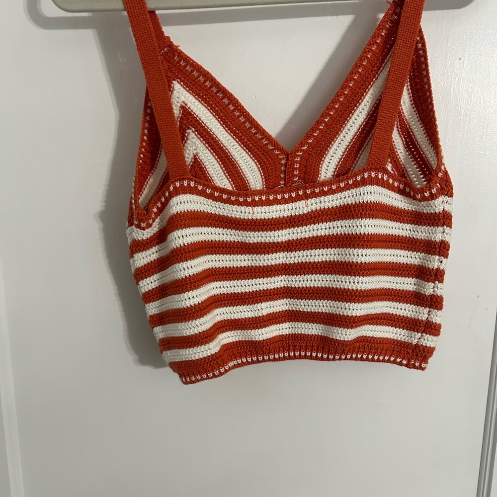 No Comment Orange and White Crochet Tank Top - Picture 6 of 6